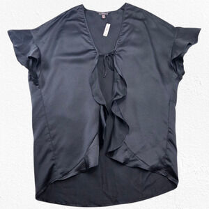 Victoria’s Secret Black Satin Open Front Ruffle Bed Jacket Top One Size NWT